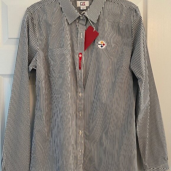 Cutter & Buck Women’s Steeler (XL)  Long Sleeve Pinstripe Blouse - Picture 1 of 7
